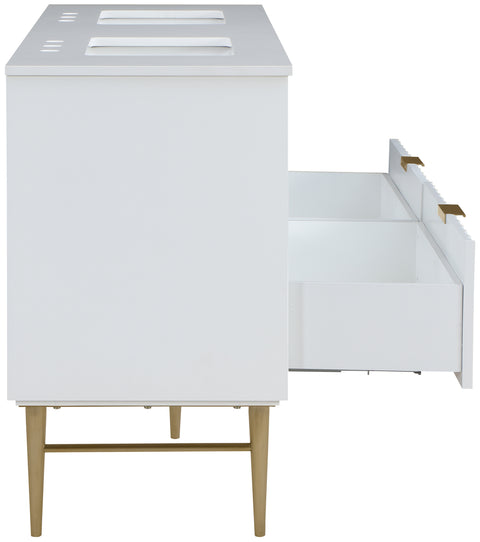 Isolde 60" White Engineered Stone Top And Solid Wood Base Bathroom Vanity, 1 Piece