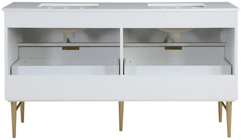 Isolde 60" White Engineered Stone Top And Solid Wood Base Bathroom Vanity, 1 Piece