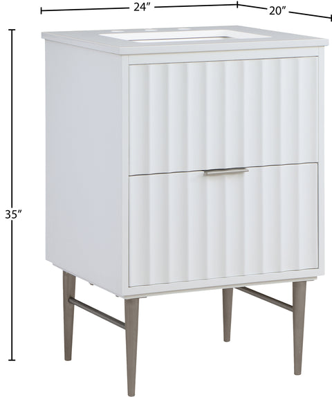 Isolde 24" White Engineered Stone Top And Solid Wood Base Bathroom Vanity, 1 Piece (Style 2)
