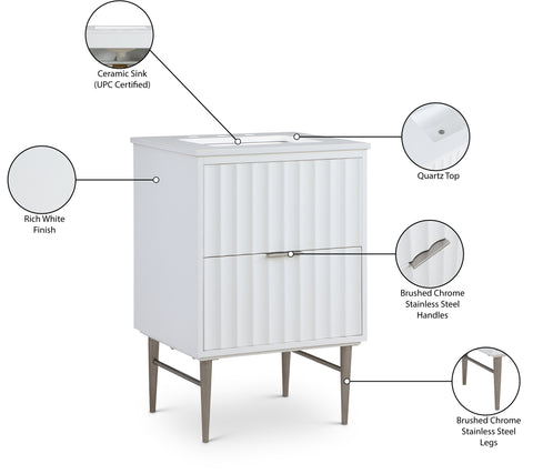Isolde 24" White Engineered Stone Top And Solid Wood Base Bathroom Vanity, 1 Piece (Style 2)