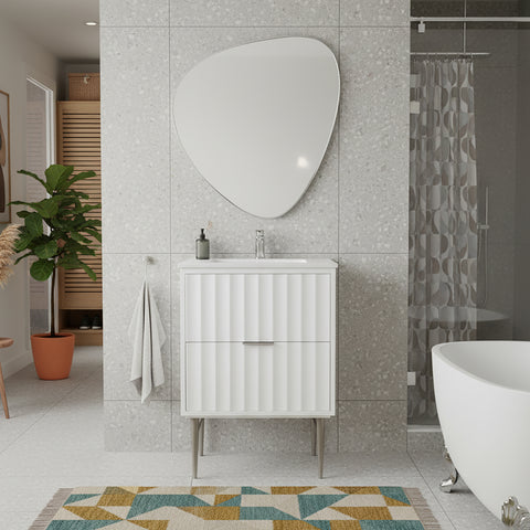 Isolde 24" White Engineered Stone Top And Solid Wood Base Bathroom Vanity, 1 Piece (Style 2)