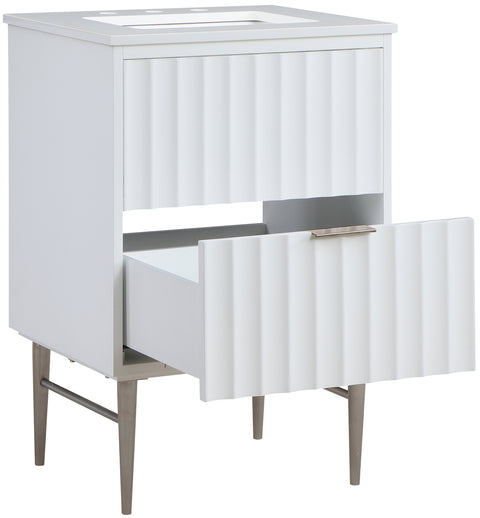 Isolde 24" White Engineered Stone Top And Solid Wood Base Bathroom Vanity, 1 Piece (Style 2)