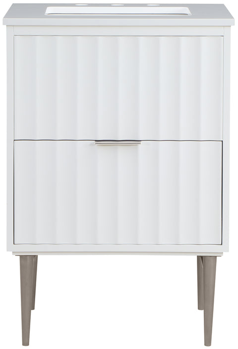 Isolde 24" White Engineered Stone Top And Solid Wood Base Bathroom Vanity, 1 Piece (Style 2)