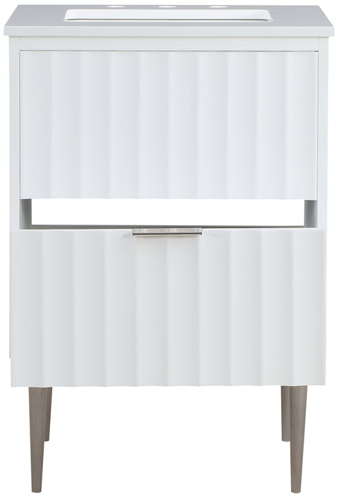 Isolde 24" White Engineered Stone Top And Solid Wood Base Bathroom Vanity, 1 Piece (Style 2)