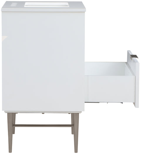 Isolde 24" White Engineered Stone Top And Solid Wood Base Bathroom Vanity, 1 Piece (Style 2)