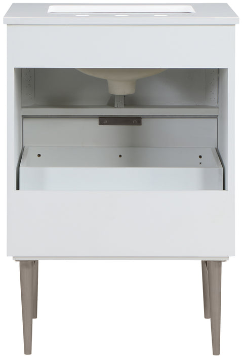 Isolde 24" White Engineered Stone Top And Solid Wood Base Bathroom Vanity, 1 Piece (Style 2)