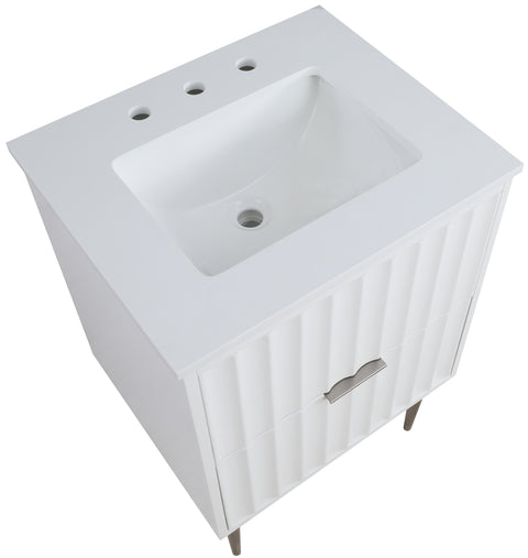 Isolde 24" White Engineered Stone Top And Solid Wood Base Bathroom Vanity, 1 Piece (Style 2)