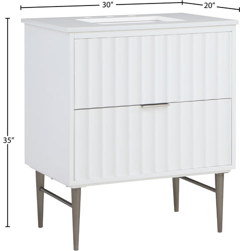 Isolde 30" White Engineered Stone Top And Solid Wood Base Bathroom Vanity, 1 Piece (Style 2)