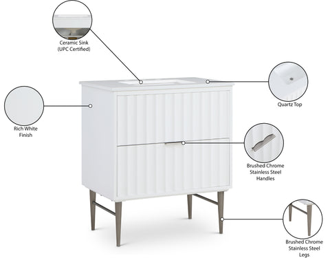 Isolde 30" White Engineered Stone Top And Solid Wood Base Bathroom Vanity, 1 Piece (Style 2)