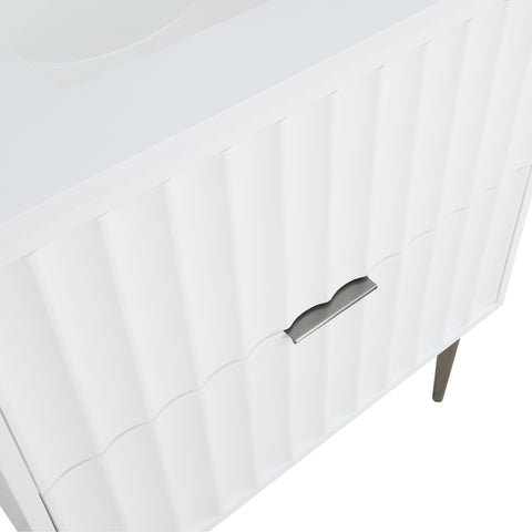 Isolde 30" White Engineered Stone Top And Solid Wood Base Bathroom Vanity, 1 Piece (Style 2)