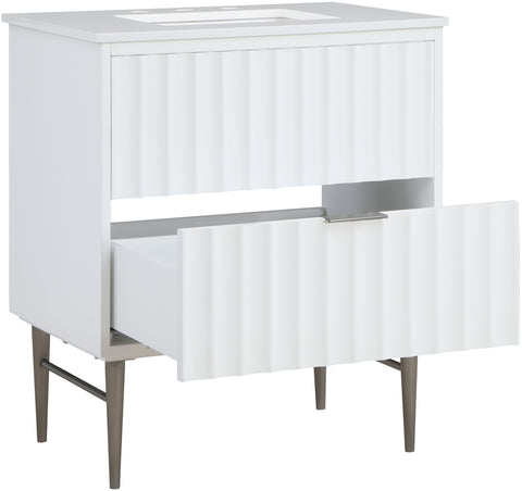 Isolde 30" White Engineered Stone Top And Solid Wood Base Bathroom Vanity, 1 Piece (Style 2)