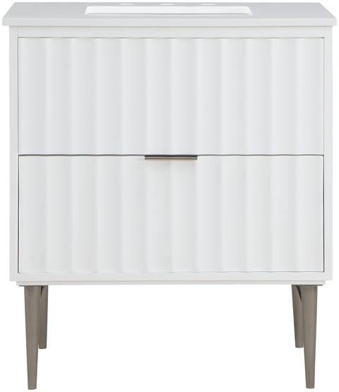 Isolde 30" White Engineered Stone Top And Solid Wood Base Bathroom Vanity, 1 Piece (Style 2)