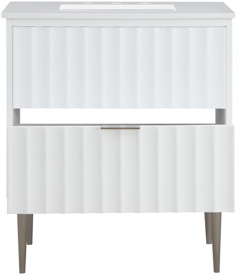 Isolde 30" White Engineered Stone Top And Solid Wood Base Bathroom Vanity, 1 Piece (Style 2)