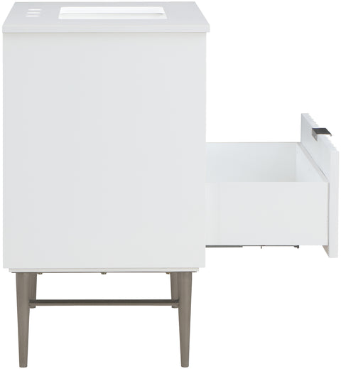 Isolde 30" White Engineered Stone Top And Solid Wood Base Bathroom Vanity, 1 Piece (Style 2)