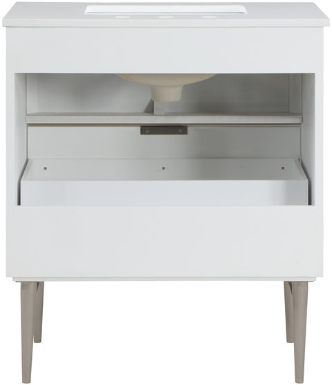 Isolde 30" White Engineered Stone Top And Solid Wood Base Bathroom Vanity, 1 Piece (Style 2)