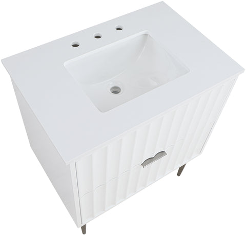 Isolde 30" White Engineered Stone Top And Solid Wood Base Bathroom Vanity, 1 Piece (Style 2)