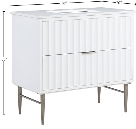 Isolde 36" White Engineered Stone Top And Solid Wood Base Bathroom Vanity, 1 Piece (Style 2)