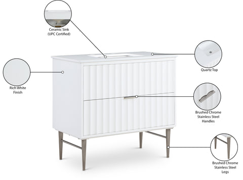 Isolde 36" White Engineered Stone Top And Solid Wood Base Bathroom Vanity, 1 Piece (Style 2)