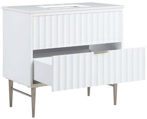 Isolde 36" White Engineered Stone Top And Solid Wood Base Bathroom Vanity, 1 Piece (Style 2)