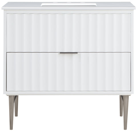 Isolde 36" White Engineered Stone Top And Solid Wood Base Bathroom Vanity, 1 Piece (Style 2)