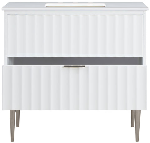 Isolde 36" White Engineered Stone Top And Solid Wood Base Bathroom Vanity, 1 Piece (Style 2)