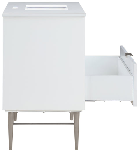 Isolde 36" White Engineered Stone Top And Solid Wood Base Bathroom Vanity, 1 Piece (Style 2)