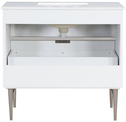 Isolde 36" White Engineered Stone Top And Solid Wood Base Bathroom Vanity, 1 Piece (Style 2)
