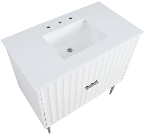 Isolde 36" White Engineered Stone Top And Solid Wood Base Bathroom Vanity, 1 Piece (Style 2)