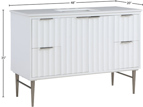 Isolde 48" White Engineered Stone Top And Solid Wood Base Bathroom Vanity, 1 Piece (Style 2)
