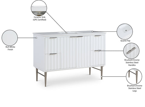 Isolde 48" White Engineered Stone Top And Solid Wood Base Bathroom Vanity, 1 Piece (Style 2)