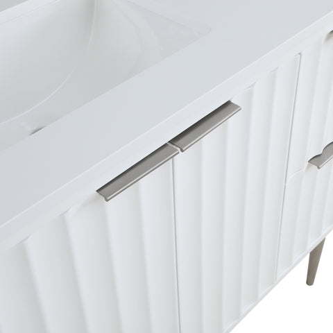 Isolde 48" White Engineered Stone Top And Solid Wood Base Bathroom Vanity, 1 Piece (Style 2)