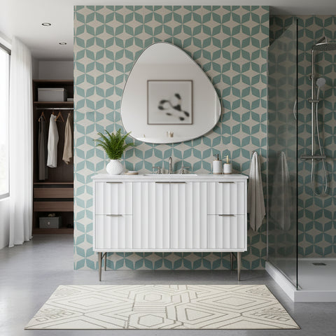 Isolde 48" White Engineered Stone Top And Solid Wood Base Bathroom Vanity, 1 Piece (Style 2)
