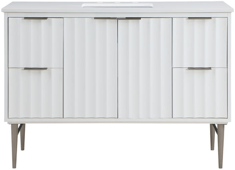 Isolde 48" White Engineered Stone Top And Solid Wood Base Bathroom Vanity, 1 Piece (Style 2)