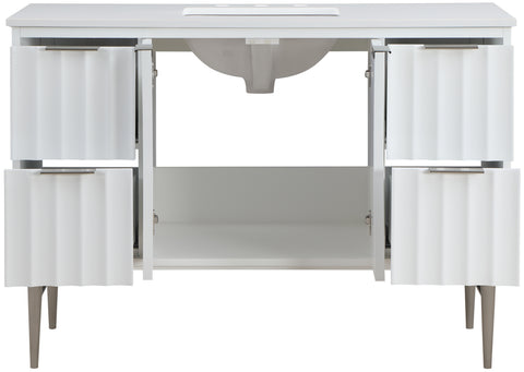 Isolde 48" White Engineered Stone Top And Solid Wood Base Bathroom Vanity, 1 Piece (Style 2)