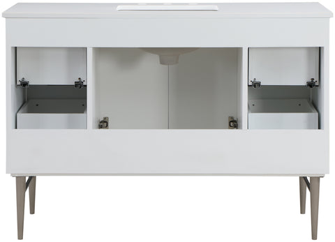 Isolde 48" White Engineered Stone Top And Solid Wood Base Bathroom Vanity, 1 Piece (Style 2)