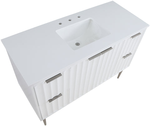Isolde 48" White Engineered Stone Top And Solid Wood Base Bathroom Vanity, 1 Piece (Style 2)
