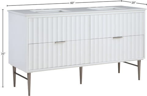Isolde 60" White Engineered Stone Top And Solid Wood Base Bathroom Vanity, 1 Piece (Style 2)