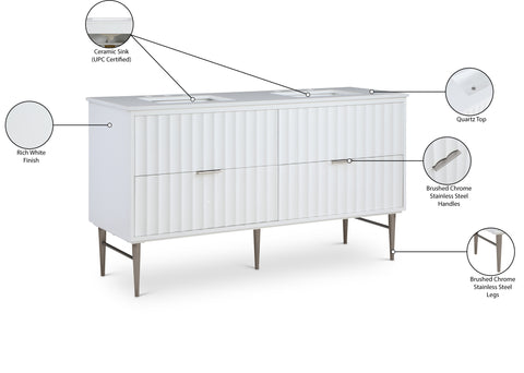 Isolde 60" White Engineered Stone Top And Solid Wood Base Bathroom Vanity, 1 Piece (Style 2)