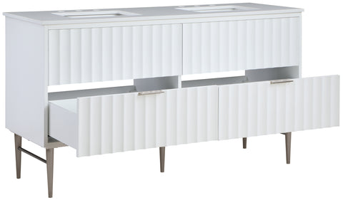 Isolde 60" White Engineered Stone Top And Solid Wood Base Bathroom Vanity, 1 Piece (Style 2)