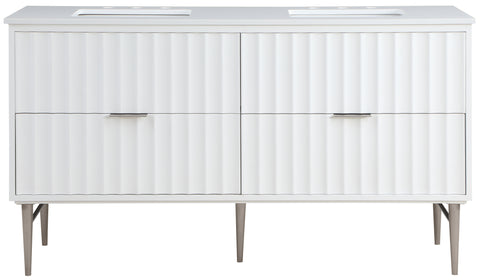 Isolde 60" White Engineered Stone Top And Solid Wood Base Bathroom Vanity, 1 Piece (Style 2)