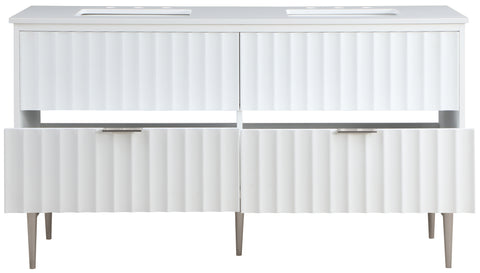 Isolde 60" White Engineered Stone Top And Solid Wood Base Bathroom Vanity, 1 Piece (Style 2)