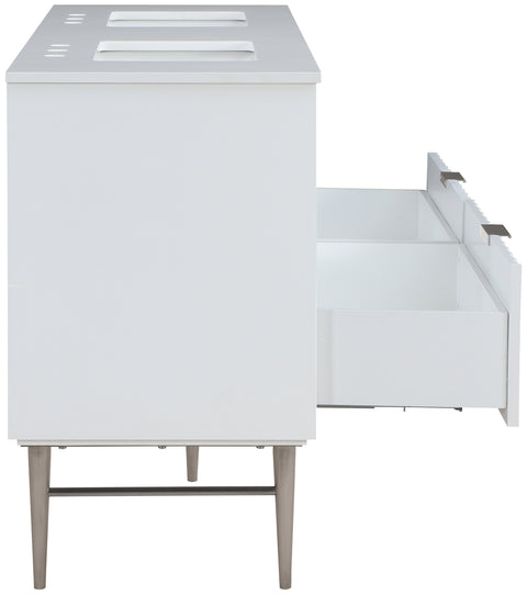 Isolde 60" White Engineered Stone Top And Solid Wood Base Bathroom Vanity, 1 Piece (Style 2)