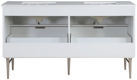 Isolde 60" White Engineered Stone Top And Solid Wood Base Bathroom Vanity, 1 Piece (Style 2)
