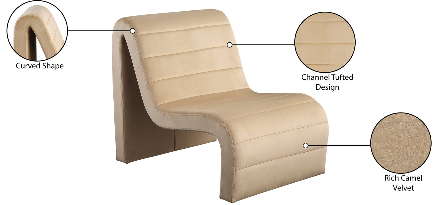 cassie camel velvet accent chair camel