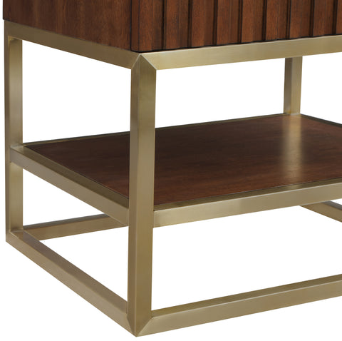 Delaney 24" Walnut Genuine Marble Top, Steel And Glass Base Bathroom Vanity, 1 Piece