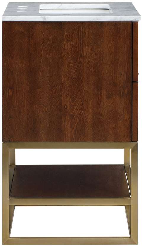 Delaney 24" Walnut Genuine Marble Top, Steel And Glass Base Bathroom Vanity, 1 Piece