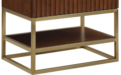 Delaney 30" Walnut Genuine Marble Top, Steel And Glass Base Bathroom Vanity, 1 Piece
