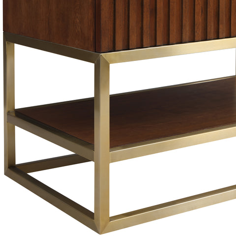 Delaney 30" Walnut Genuine Marble Top, Steel And Glass Base Bathroom Vanity, 1 Piece