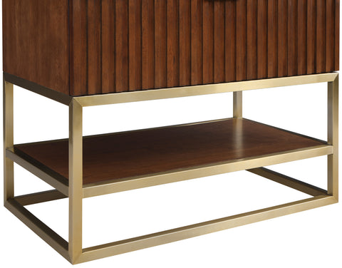 Delaney 36" Walnut Genuine Marble Top, Steel And Glass Base Bathroom Vanity, 1 Piece
