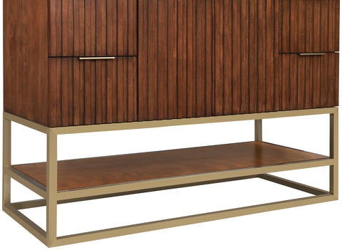 Delaney 48" Walnut Genuine Marble Top, Steel And Glass Base Bathroom Vanity, 1 Piece